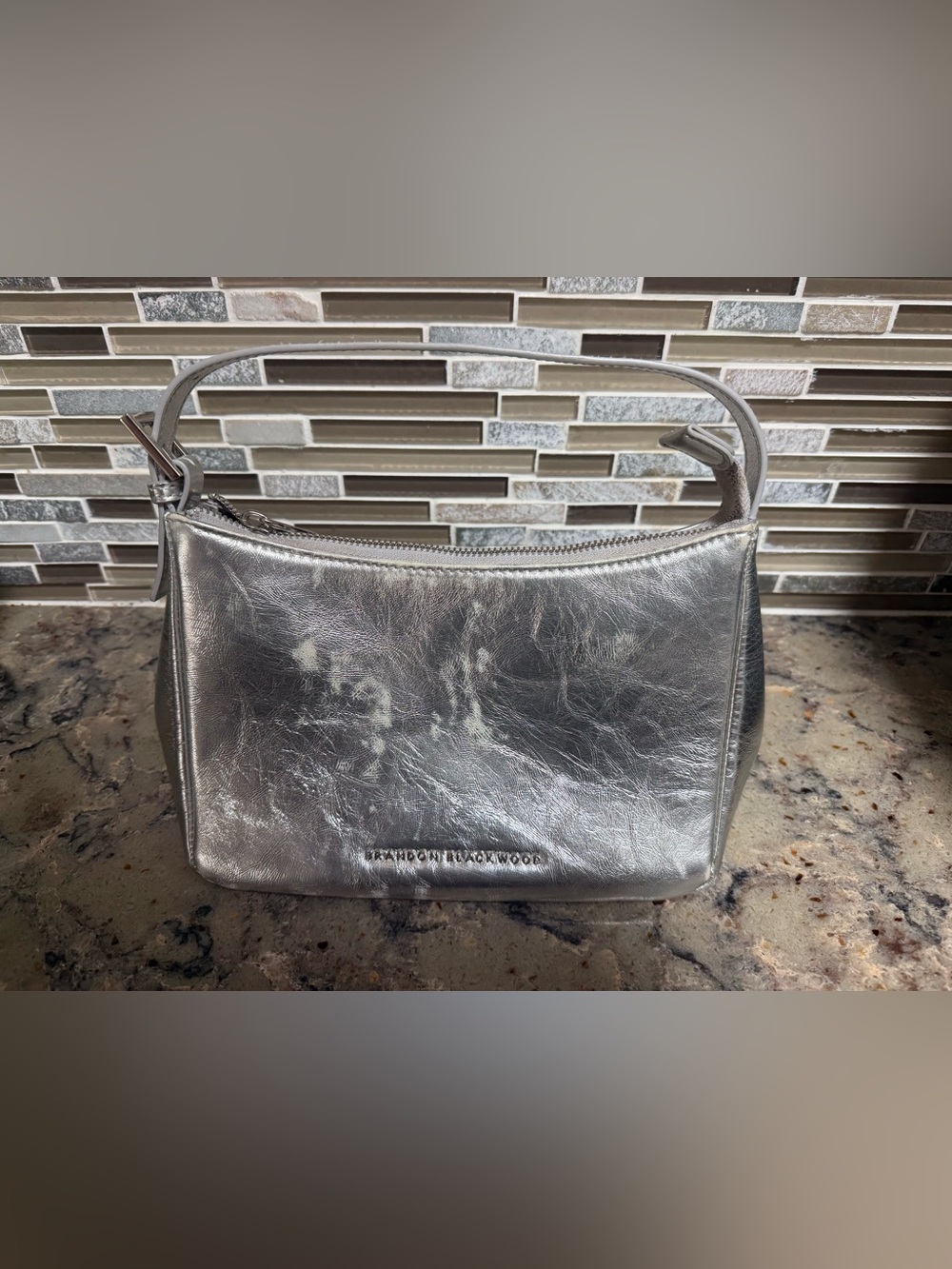 Brandon Blackwood Metallic Silver Leather Shoulder Bag